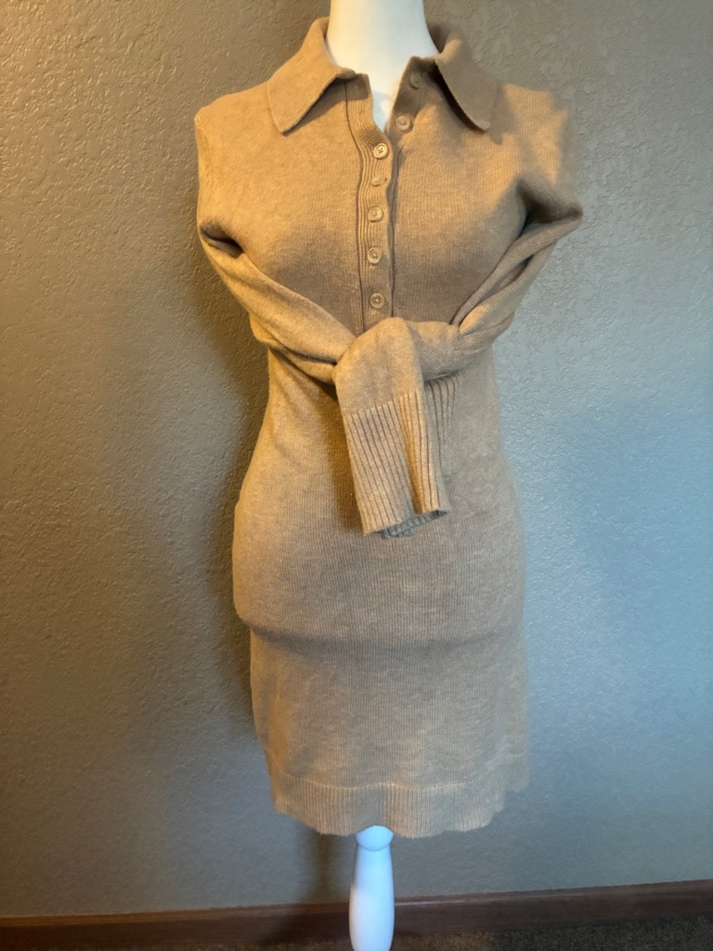 Knit Sweater Dress in Camel - Picture 1 of 4